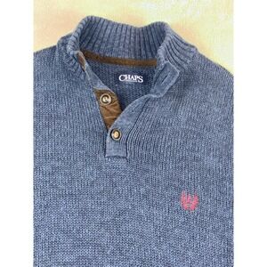 Chaps Mens Small Blue Knit Sweater Pullover Mock Neck Elbow Patches